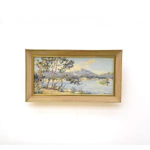 Peinture sur bois du Golf de Saint Tropez signé, Vers 1950  