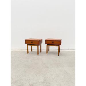 Paire de tables de chevet style Scandinave de MDK en Teck, Belgique 1960