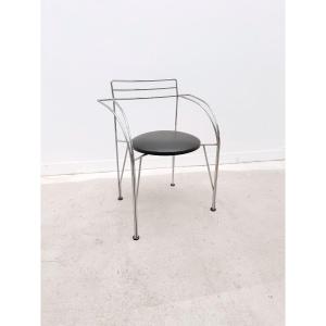 Chaise "Lune d'argent" de Pascal MOURGUE pour FERMOB en chrome et skai, France 1980