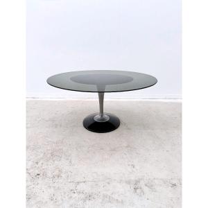Oval Tulip Table By Chromcraft In Plexiglas, Smoked Glass And Aluminium, Usa 1970