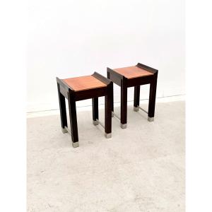 Paire de tables de chevet en acajou et chêne teinté, France 1980