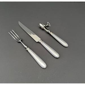 Felix Freres Leg Of Lamb Serving Set In Silver-plated Metal With A Stainless Steel Blade, France, 1950 