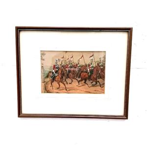 Gravure Militaire rehaussée à l'aquarelle de Richard SIMKIN, Angletterre vers 1890