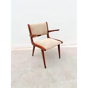 Chaise avec accoudoirs en teck et tissu, 1950