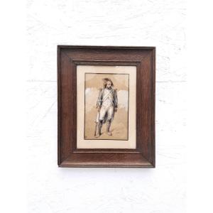 Tableau "Infanterie de la Révolution" aquarelle sur papier signée, France Napoleon III