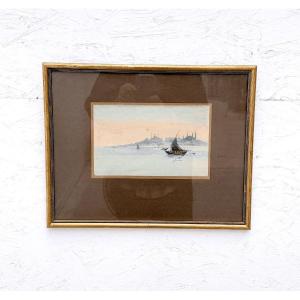 Watercolor Painting On Paper, "view Of Istanbul," Circa 1930