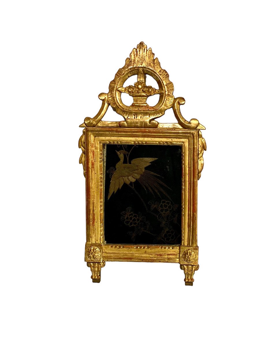 18ème Siècle, Petit Miroir En Bois Doré, époque Louis XVI. 