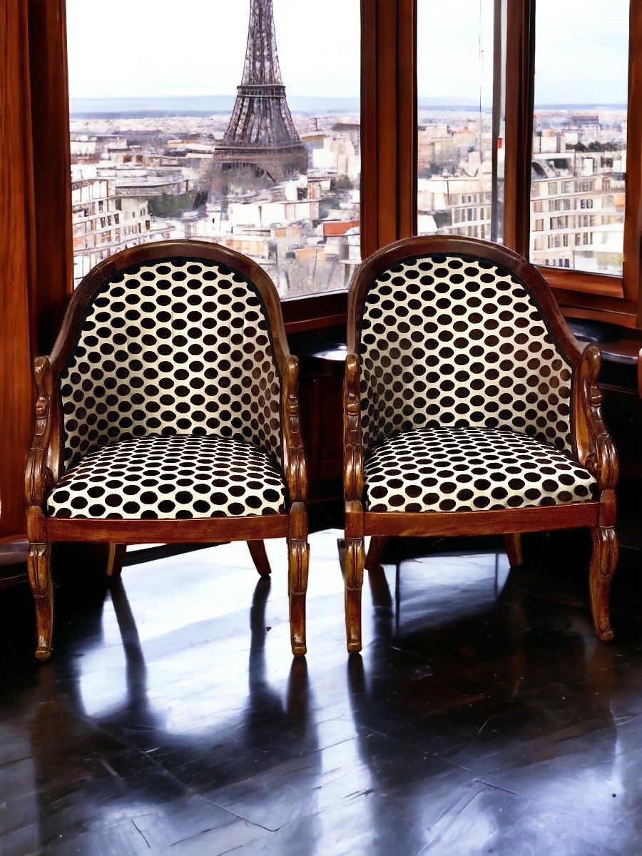 Pair Of Empire Style Gondola Bergere Armchairs-photo-3