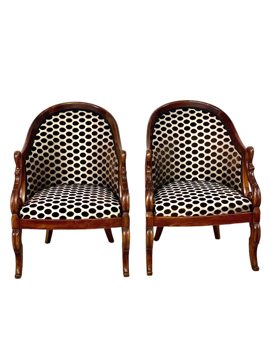 Pair Of Empire Style Gondola Bergere Armchairs