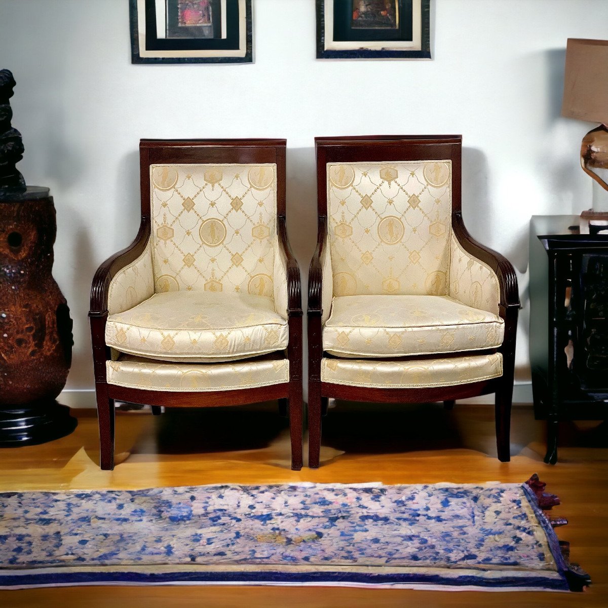 Pair Of Bergere Armchairs From The Empire Period-photo-5