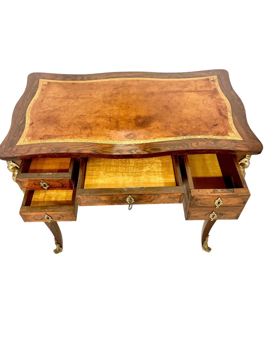18th Century Superb Gilt Bronze Mounted Writing Lady Desk, By Delorme-photo-3
