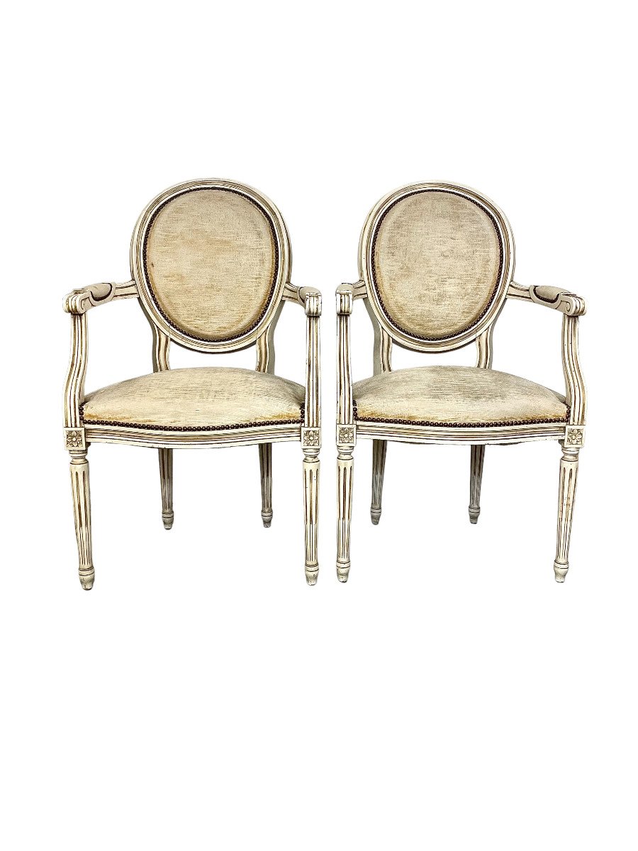 Pair Of French Louis XVI Style Cabriolets Armchairs, 19th Century