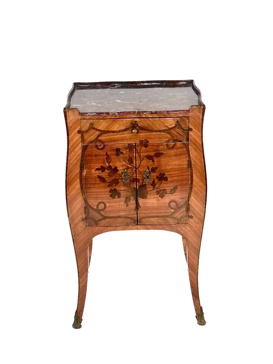 French Louis XV Style Antique Bedside Table With Marble Top
