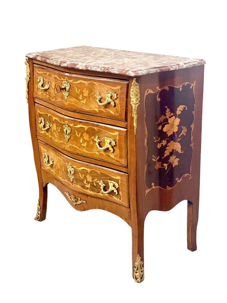 Louis XV Style Commode With Pink Marble Top, 19th Century-photo-2
