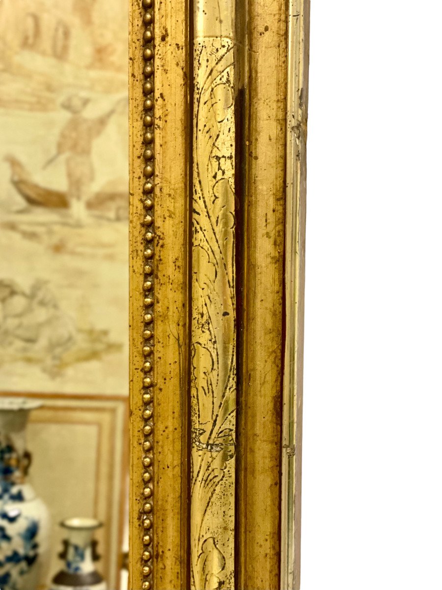 Miroir Louis Philippe en Bois Doré avec Fronton de Putti et Dauphins Sculptés-photo-5