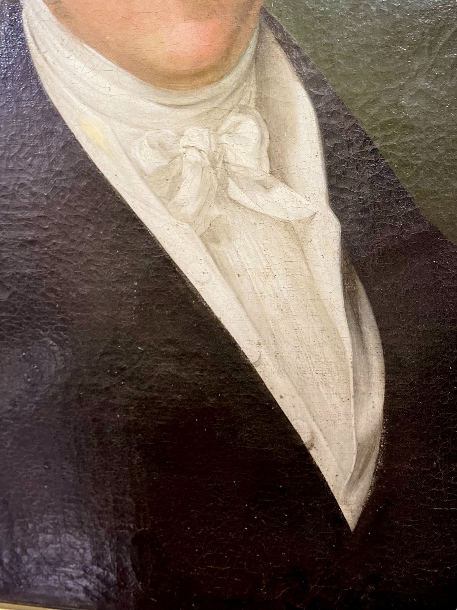 Huile sur Toile du 19ème siècle « Portrait d'Un Elegant Jeune Homme  à La Chemise Blanche »-photo-4