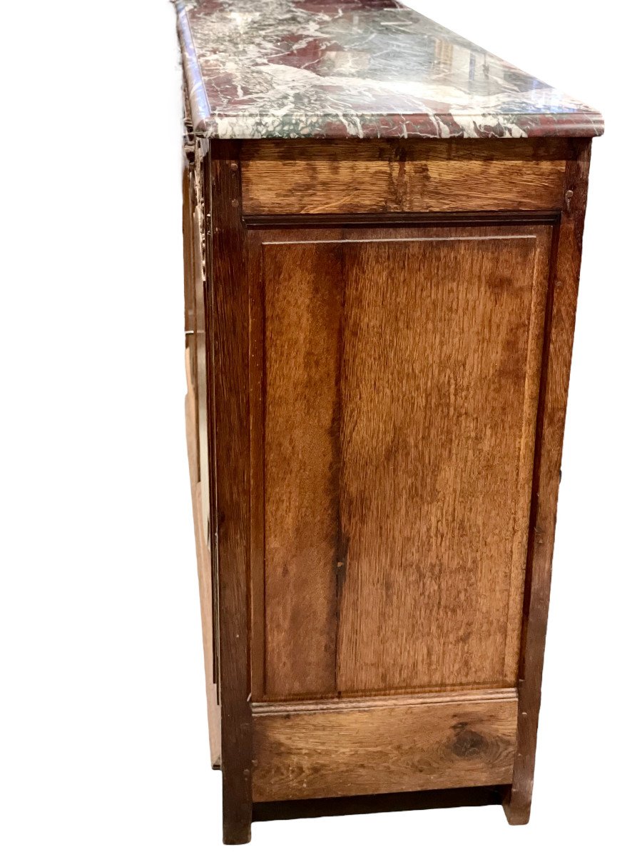 18th Century Hunting Buffet In Carved Oak And Red Veined Marble Top-photo-2