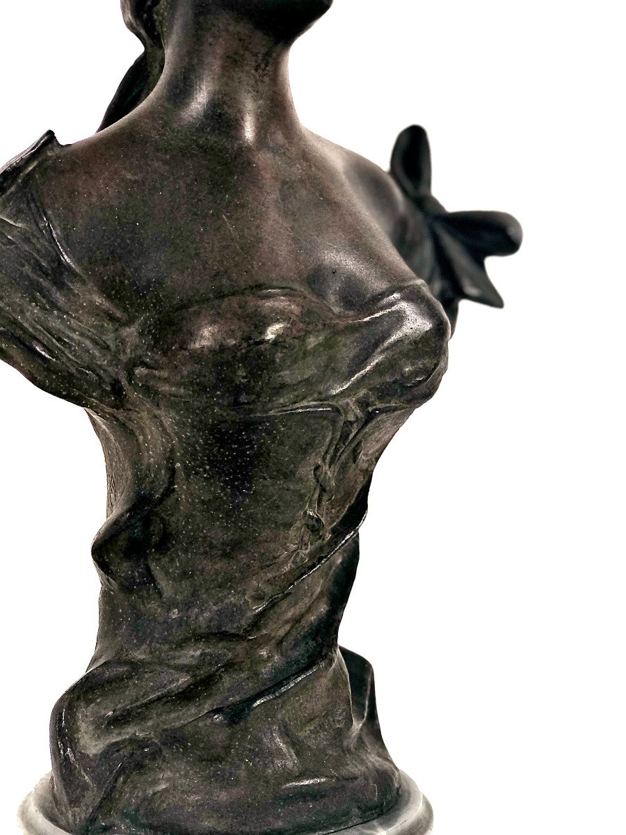 Antique Buste En Bronze Patiné d'Une élégante, XIXème France-photo-1