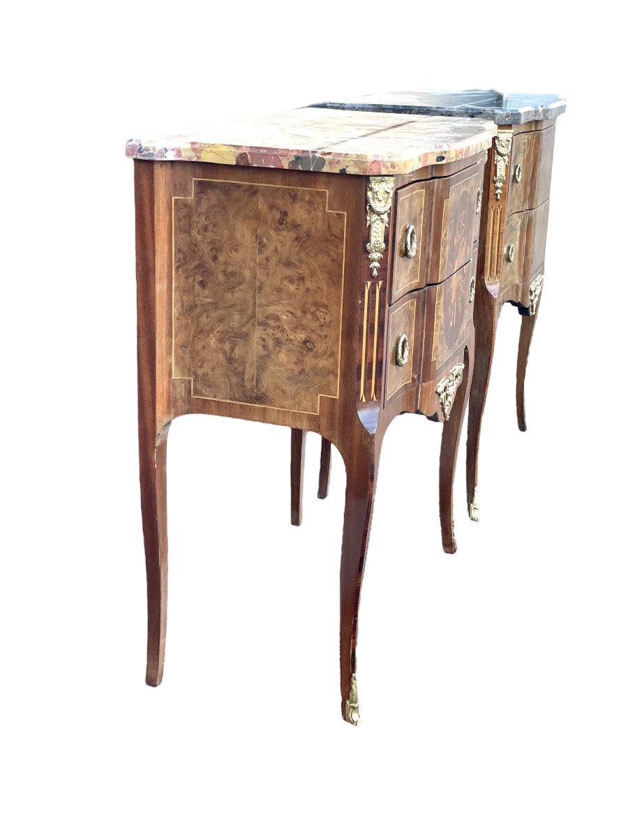 Paire Complémentaire de Commodes de Style Transition  avec Plateau en Marbre-photo-4
