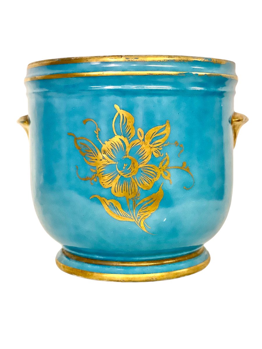 Cache Pot du 19ème Siècle en Porcelaine de Limoges à Décor de Fleurs-photo-2