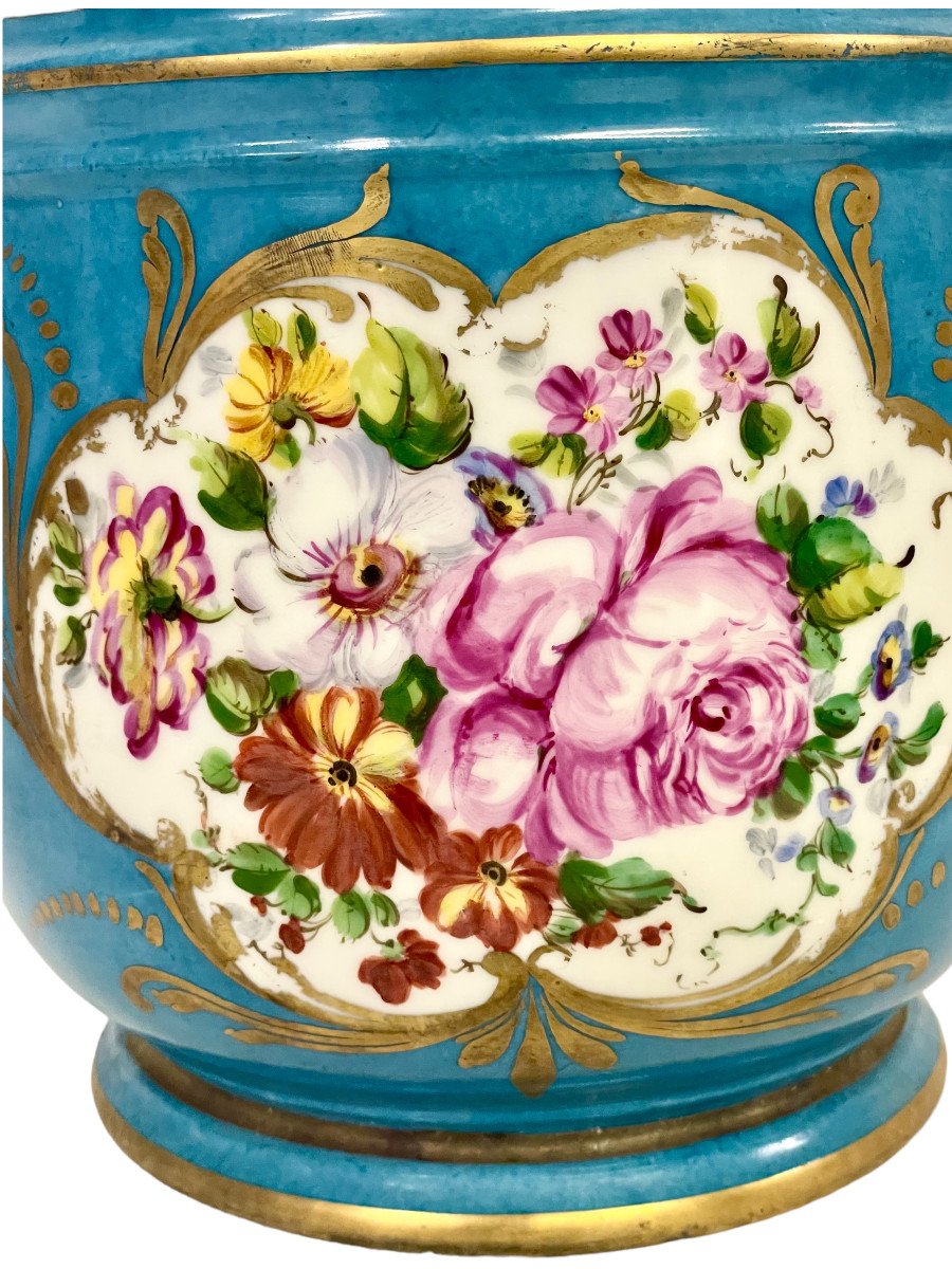 Cache Pot du 19ème Siècle en Porcelaine de Limoges à Décor de Fleurs-photo-3