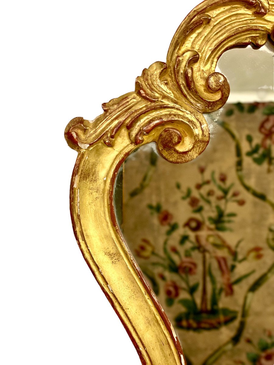 XIXème Siècle. Miroir Mural en Bois Doré de Style Rococo-photo-4