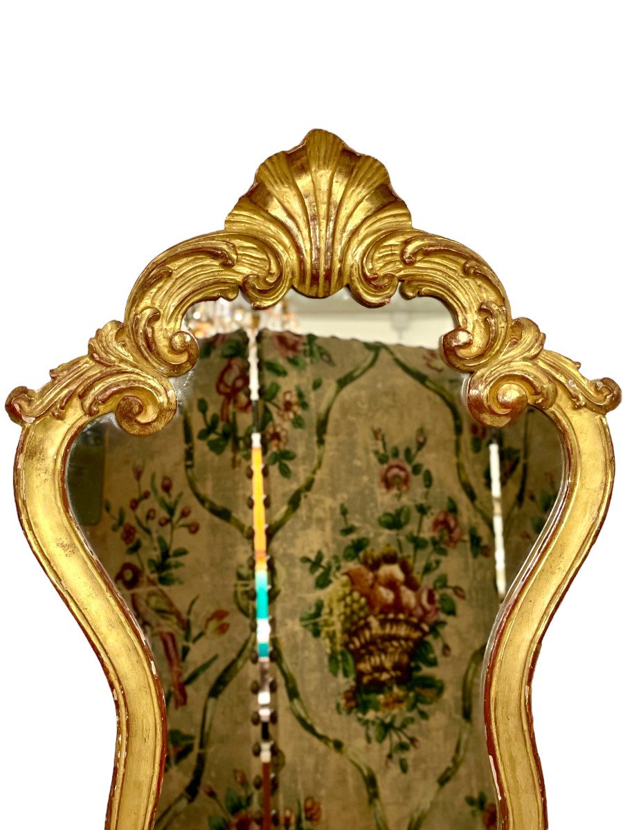 XIXème Siècle. Miroir Mural en Bois Doré de Style Rococo-photo-4