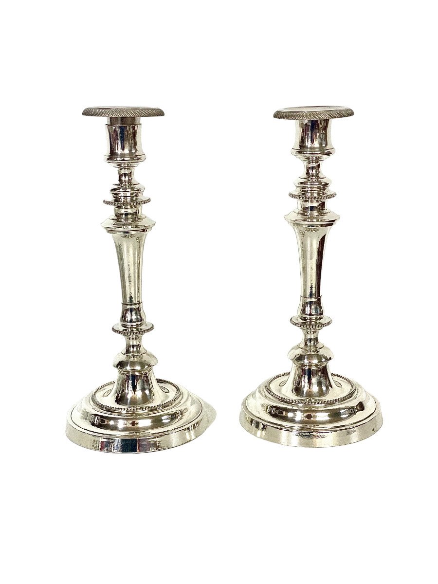 Louis XVI Style Pair Of Silver Plated And Crystal Candle Holders -photo-1