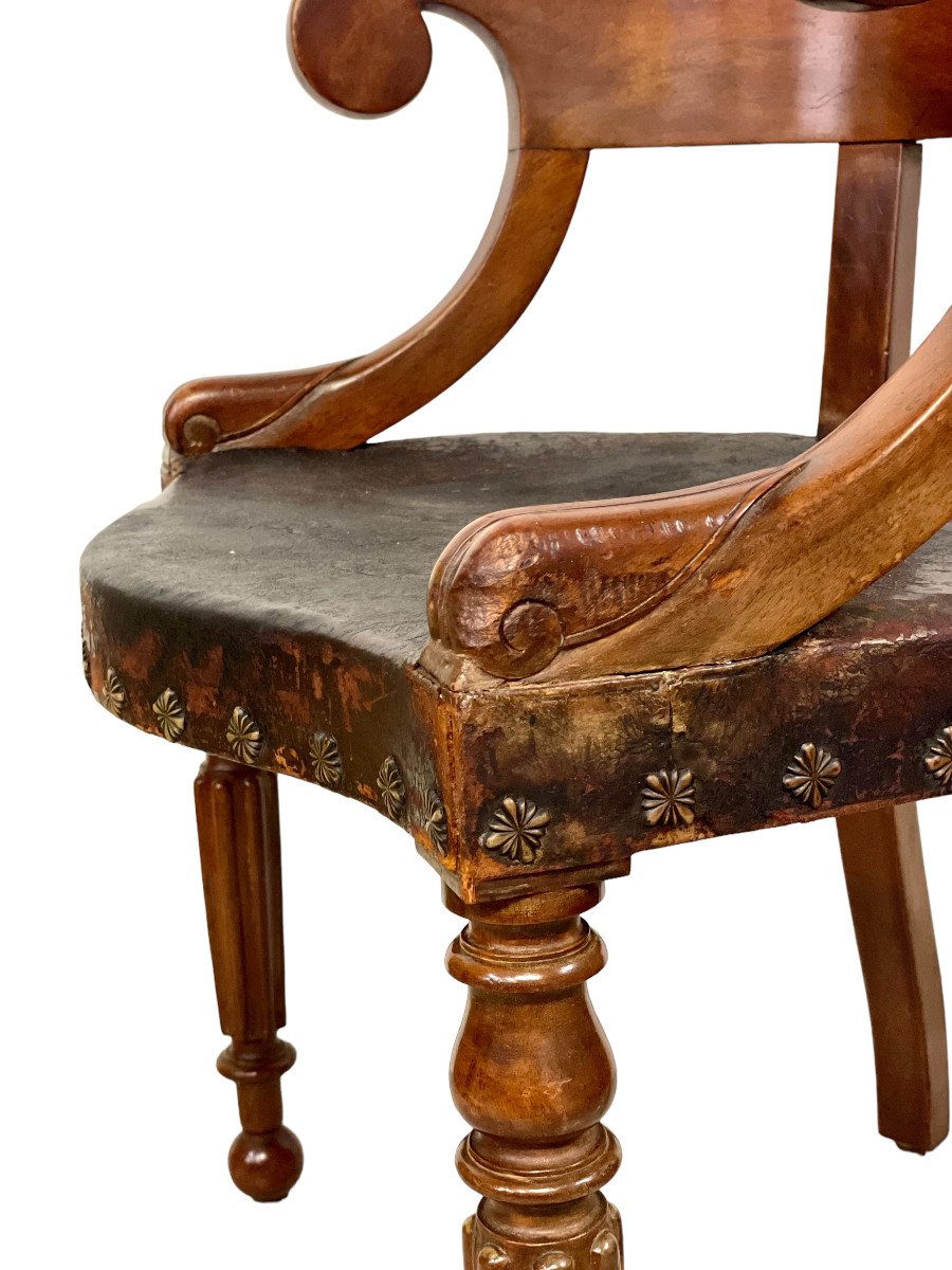 Chaise de Bureau en Acajou à Dossier Tonneau d'Epoque Restauration-photo-2