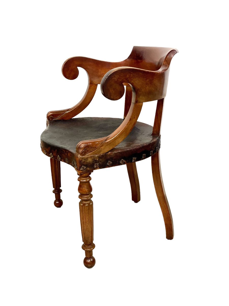 Chaise de Bureau en Acajou à Dossier Tonneau d'Epoque Restauration-photo-3