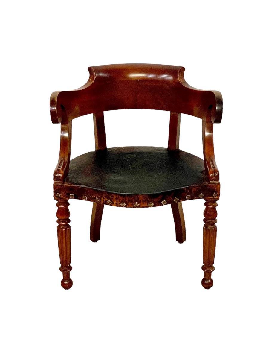 Chaise de Bureau en Acajou à Dossier Tonneau d'Epoque Restauration-photo-8