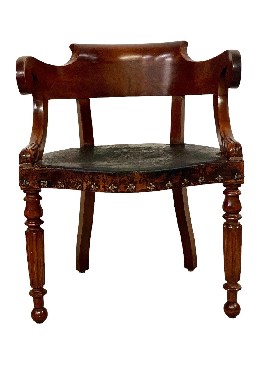 Chaise de Bureau en Acajou à Dossier Tonneau d'Epoque Restauration