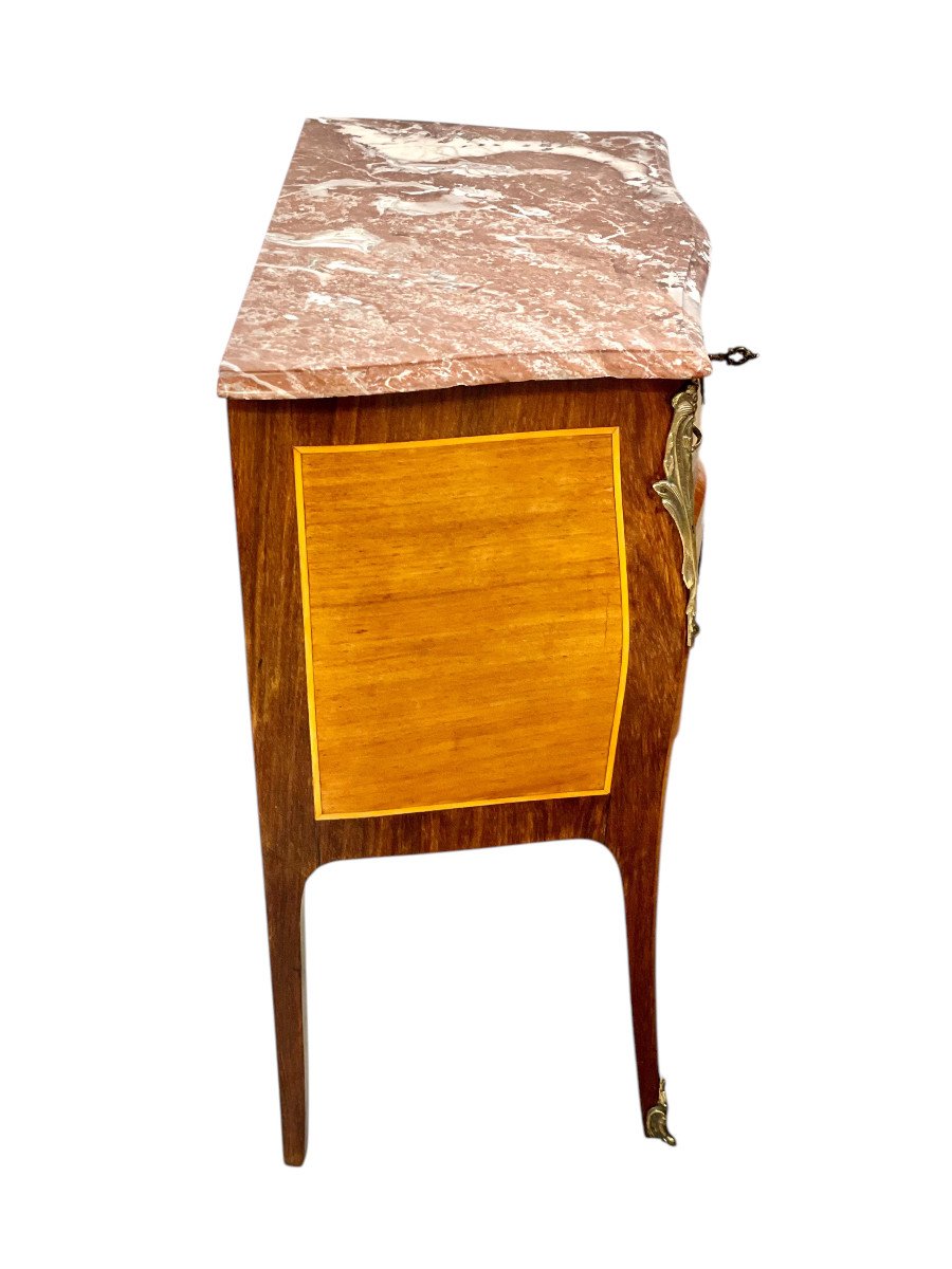 Louis XV Style Petite Marquetry Commode 19th Century-photo-5