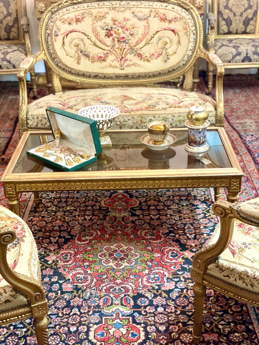 Table Basse Louis XVI en Bois Doré avec Plateau Vitrine, XIXe siècle-photo-8