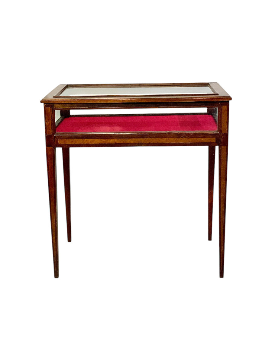 Vitrine en Noyer et Intérieur en Velours Rouge, France 19ème Siècle