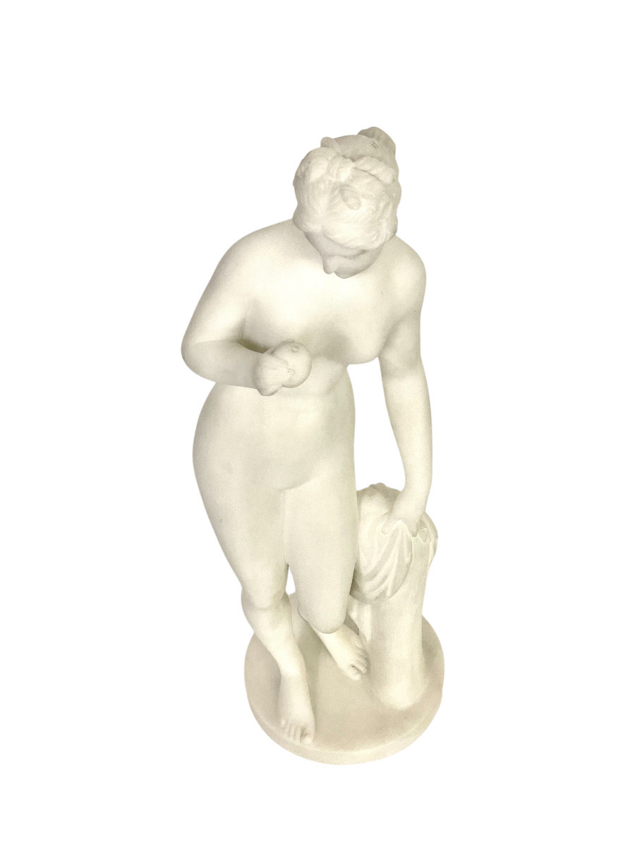 19th Century Alabaster Sculpture After Falconet "la Baigneuse"-photo-3