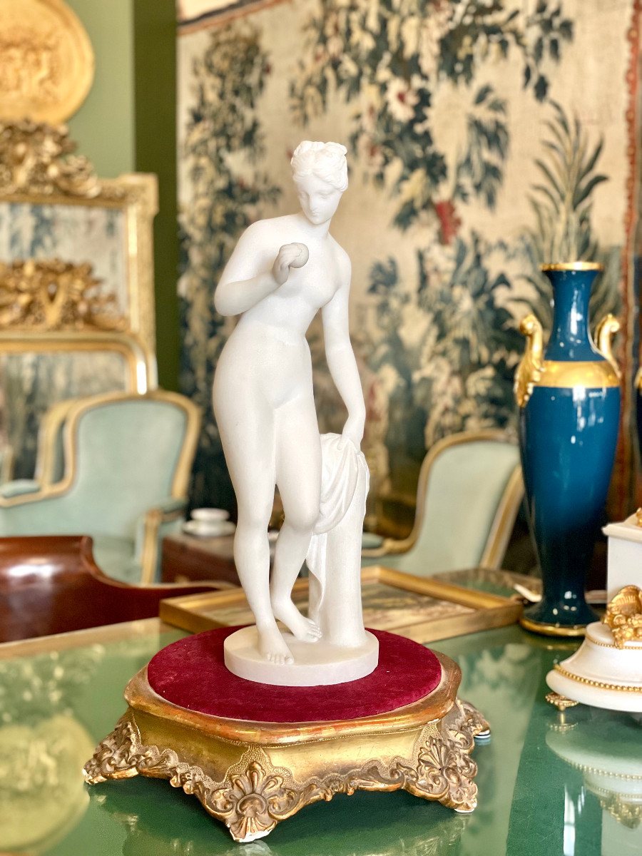 19th Century Alabaster Sculpture After Falconet "la Baigneuse"-photo-5