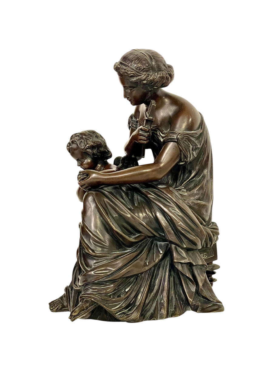 19th Century Bronze Sculpture, Signed Aizelin, Goddess With Cupid-photo-4