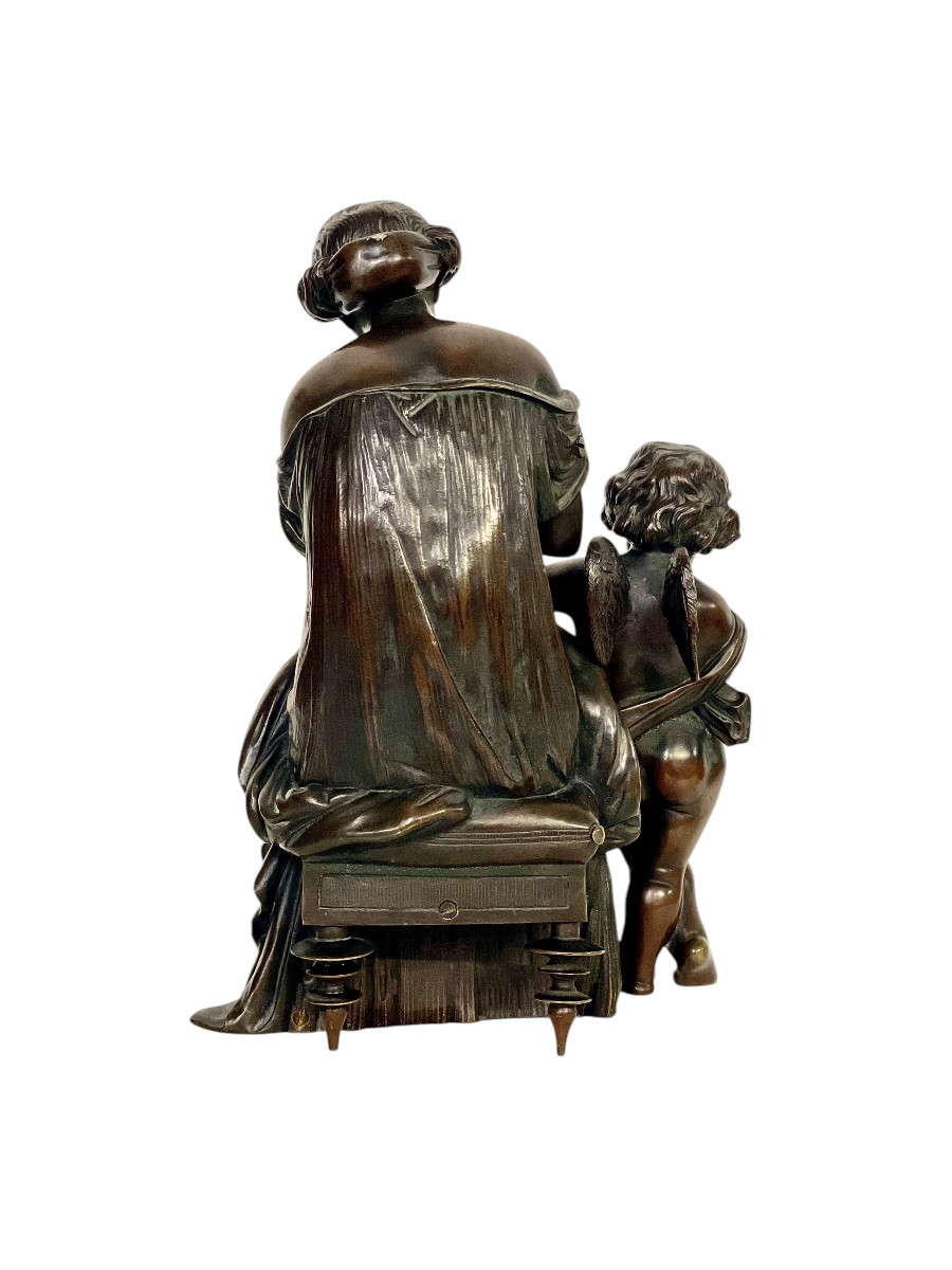 19th Century Bronze Sculpture, Signed Aizelin, Goddess With Cupid-photo-1