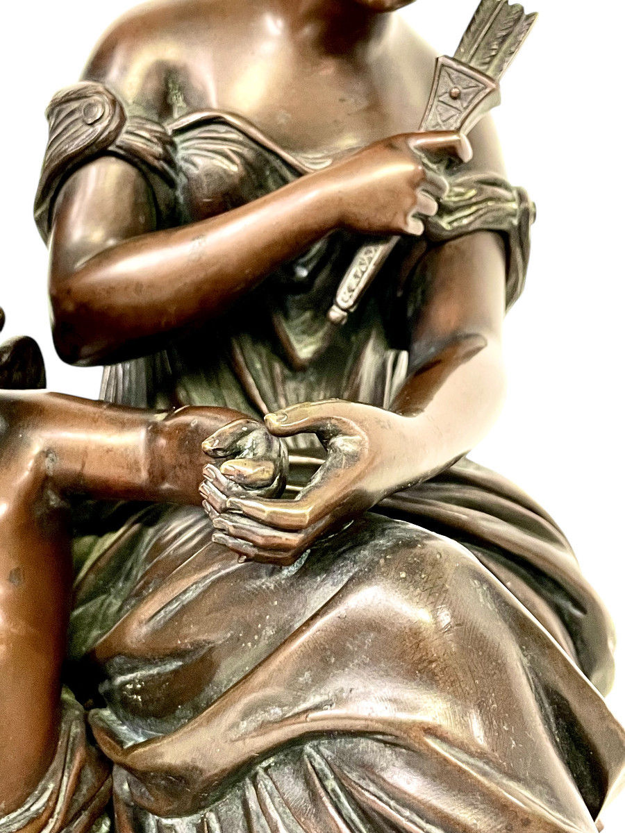 19th Century Bronze Sculpture, Signed Aizelin, Goddess With Cupid-photo-2