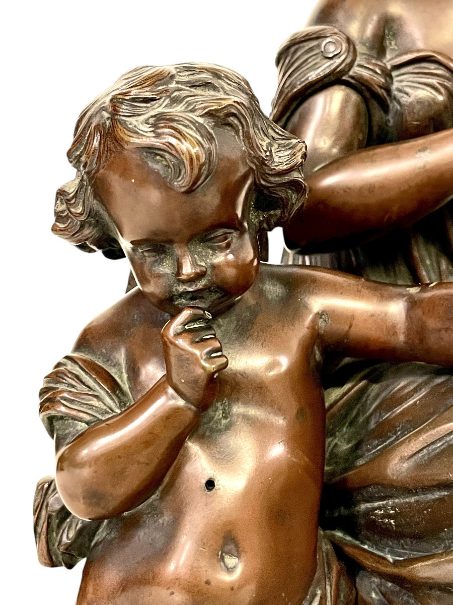 19th Century Bronze Sculpture, Signed Aizelin, Goddess With Cupid-photo-3