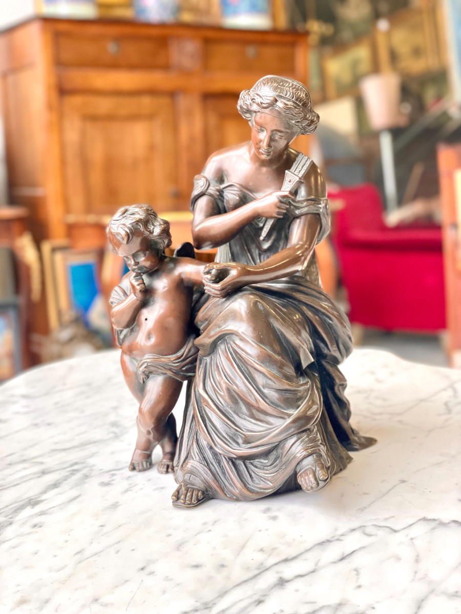 19th Century Bronze Sculpture, Signed Aizelin, Goddess With Cupid-photo-8