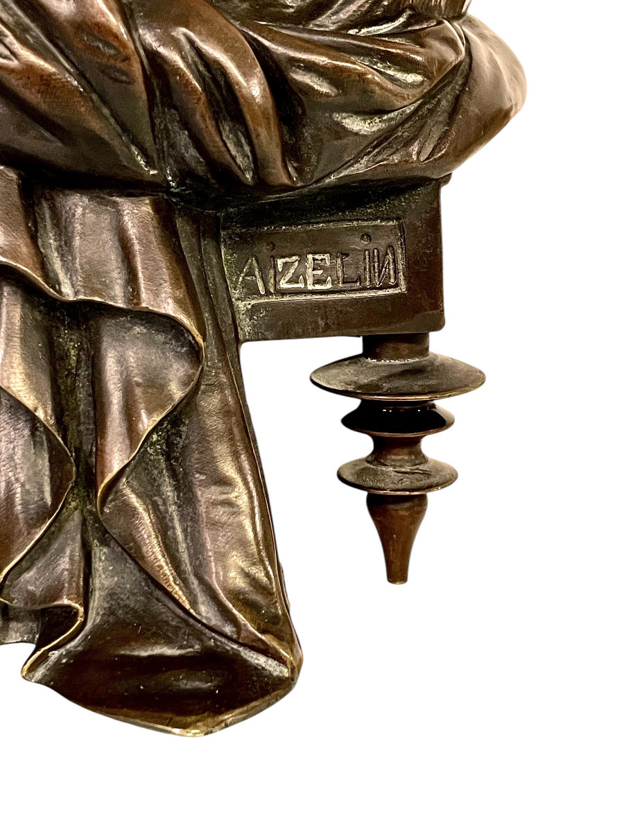 19th Century Bronze Sculpture, Signed Aizelin, Goddess With Cupid-photo-5