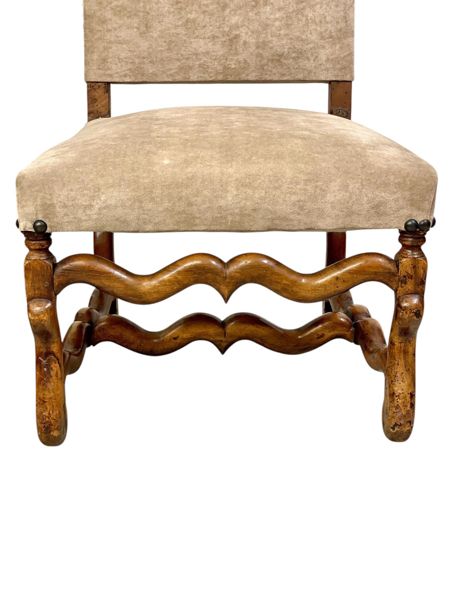 Three 17th Century Louis XIII Walnut Chairs With Velvet Upholstery-photo-2