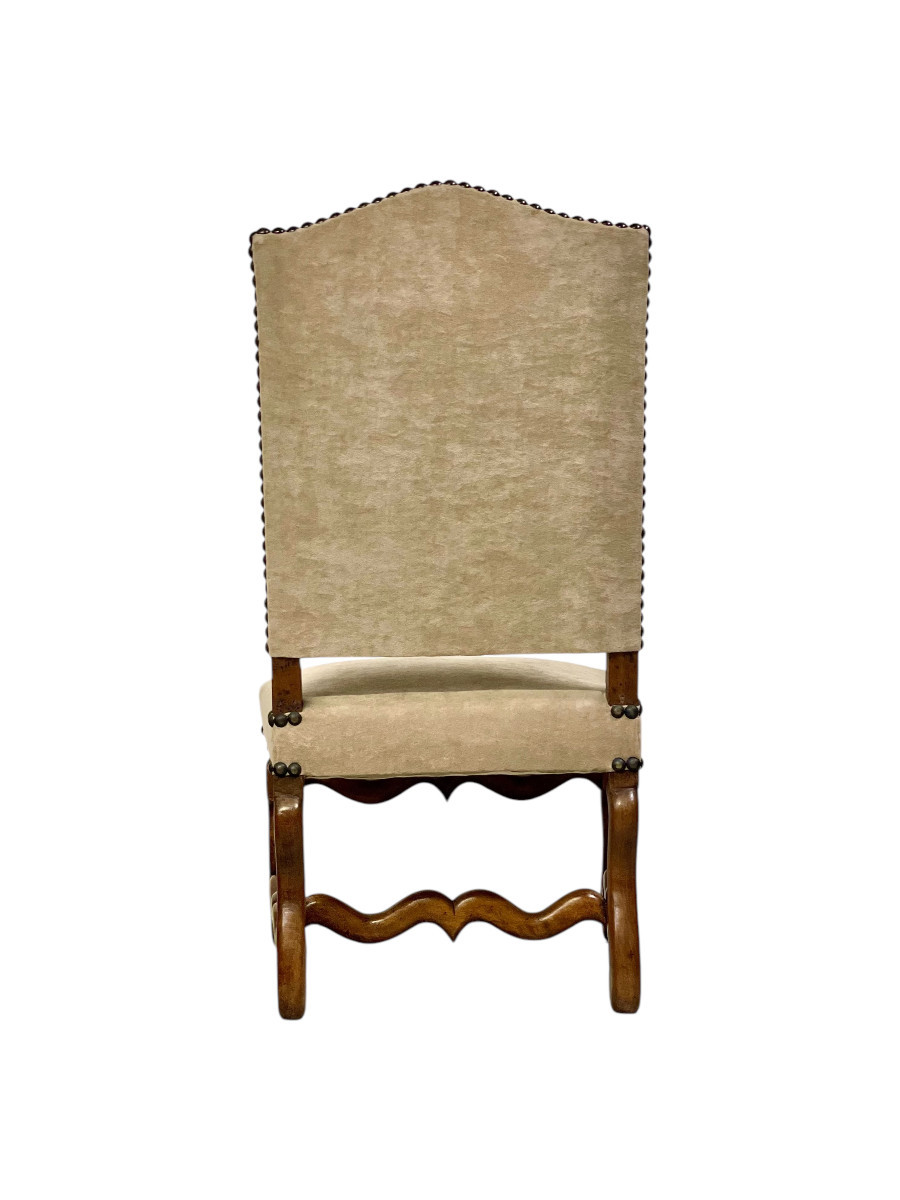 Three 17th Century Louis XIII Walnut Chairs With Velvet Upholstery-photo-4
