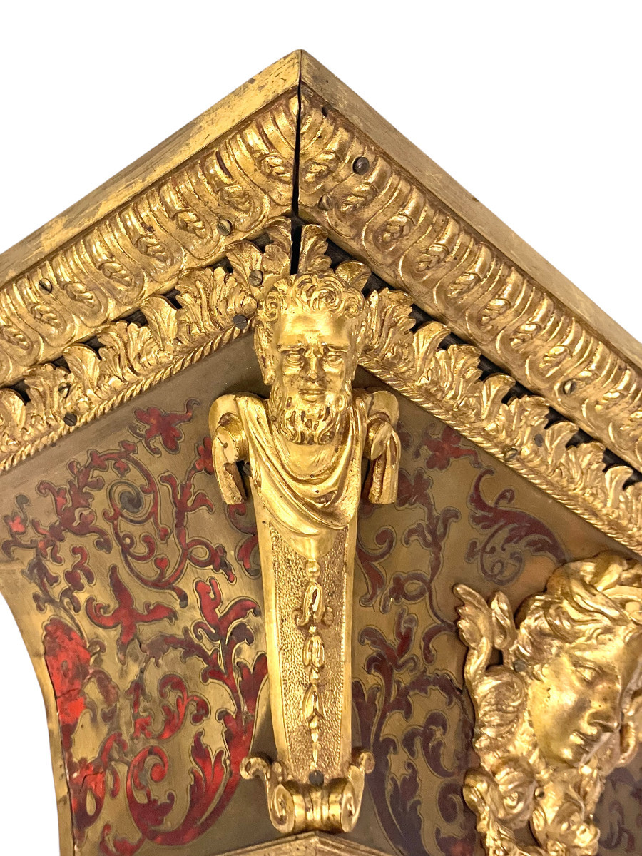 Console Murale du XIXe Siècle avec Masque en Bronze Doré et Satyres-photo-4