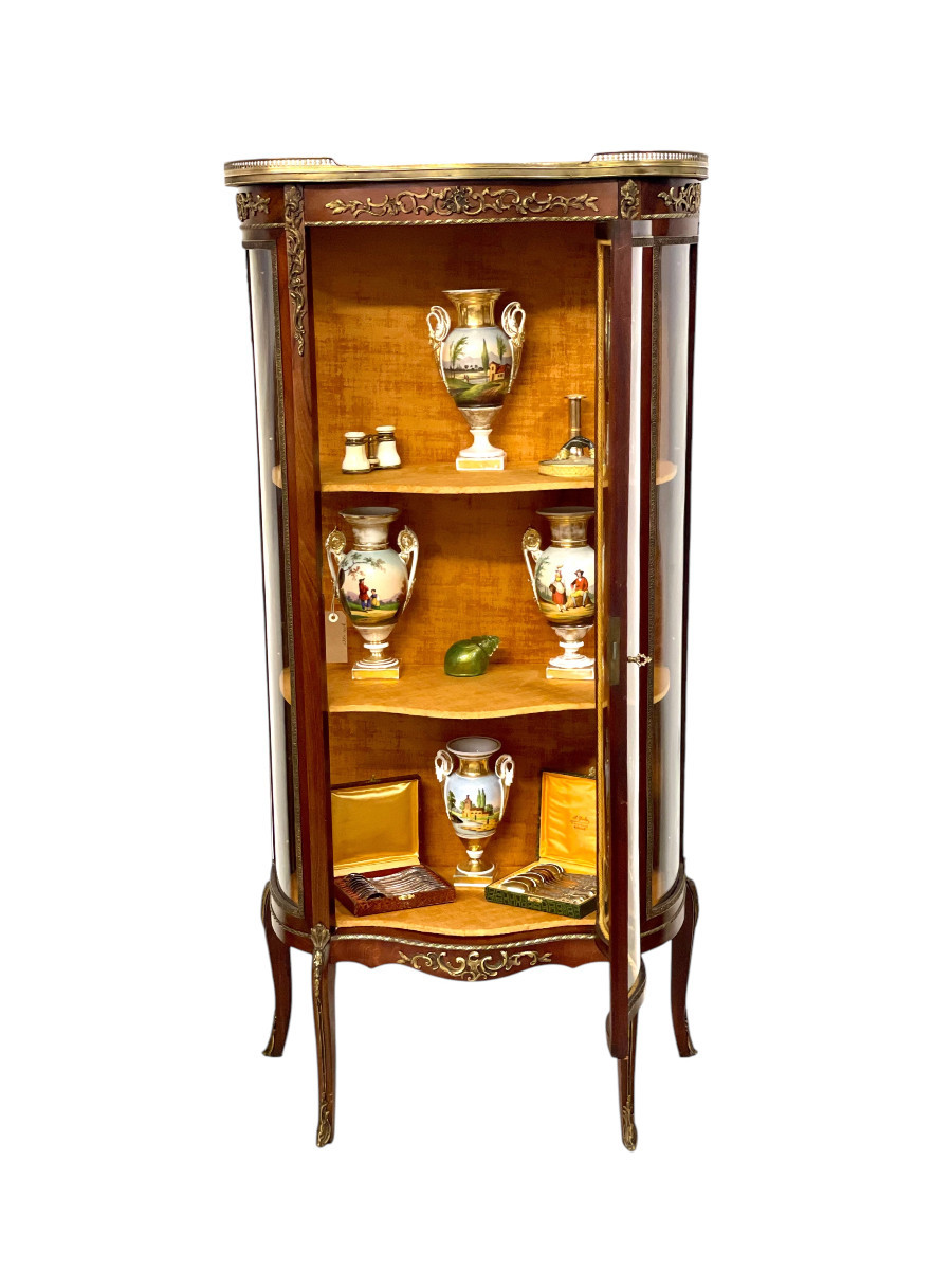 19th Century Louis XV Vitrine With Marble Top And Ormolu Mounts-photo-8