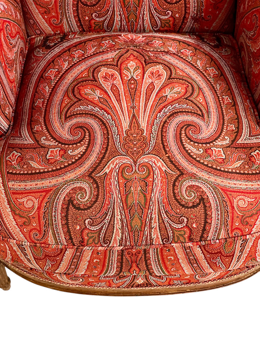 Chaise Bergère Directoire du XVIIIe Siècle avec Revêtement en Cachemire-photo-4
