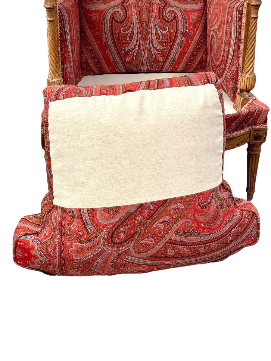 Chaise Bergère Directoire du XVIIIe Siècle avec Revêtement en Cachemire-photo-8