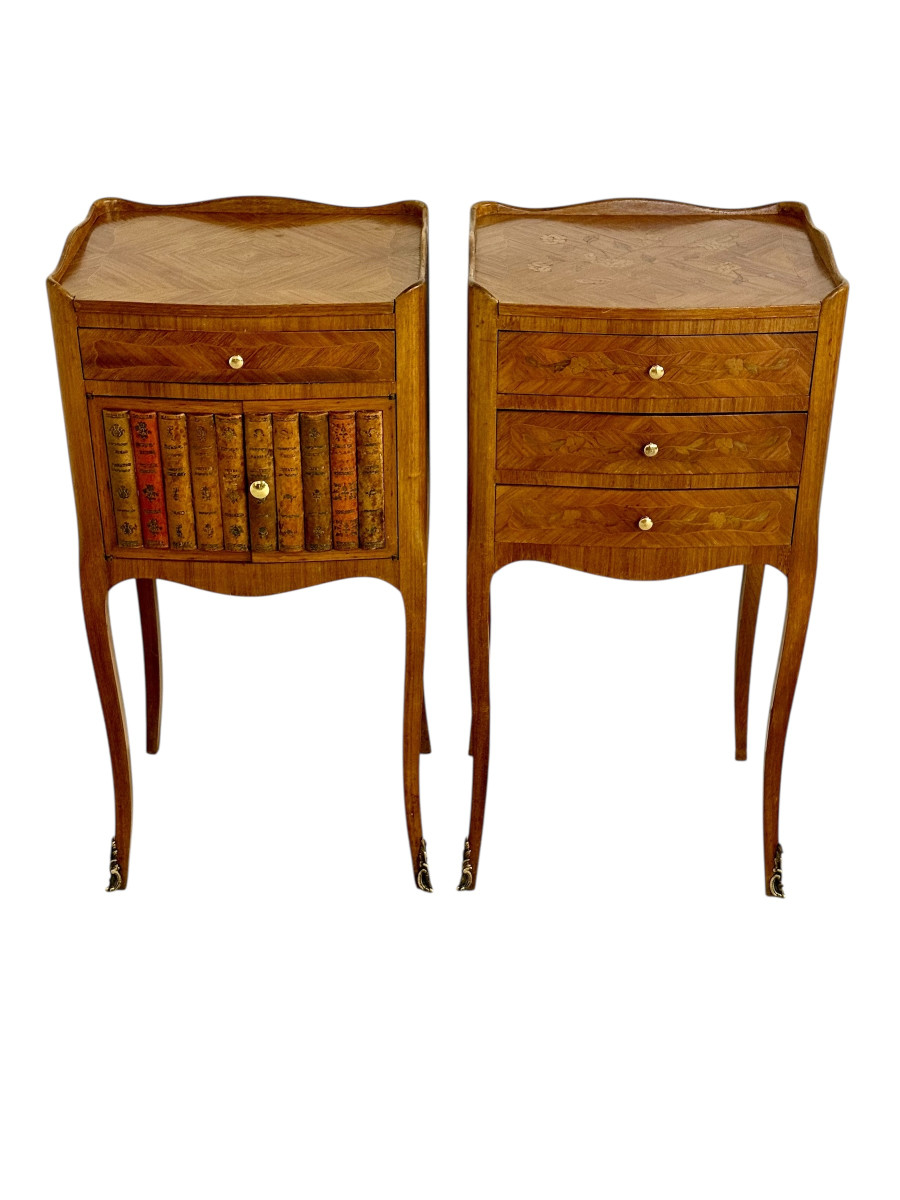 Pair Of Louis XV Style Nightstands With Faux Book Front, 19th Century-photo-2